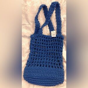 J Crew Cadiz Hand Knotted Boho Crocheted Bag/Tote in Sail Blue, new w tags